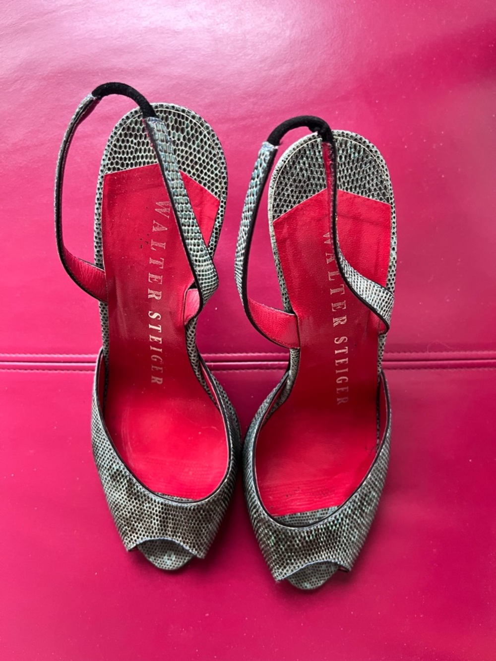 Walter Steiger Snake-Print Slingback Heels with Red Insoles